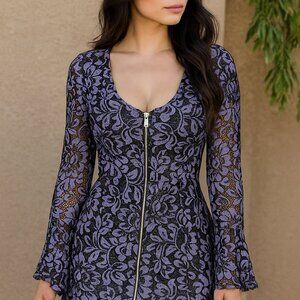 Venus Purple Lace Zip Dress — Size 4 (US)